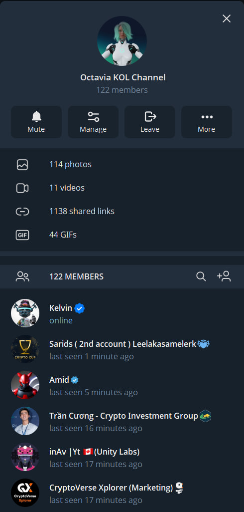 Octavia KOL Channel (122-member group screenshot)