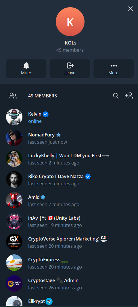 KOLs Group Screenshot (49 members, run under Kelvin | SAFE)